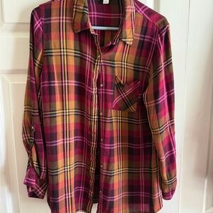 Plaid Button-Down Shirt in Pink and Yellow